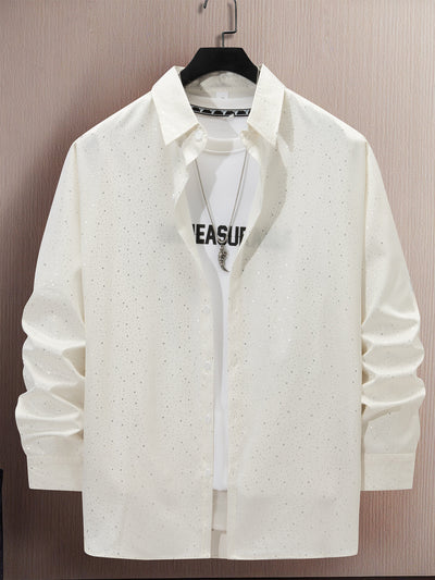 Camisa Casual de Manga Larga con Estampado Lunares Bronceado - Image 8