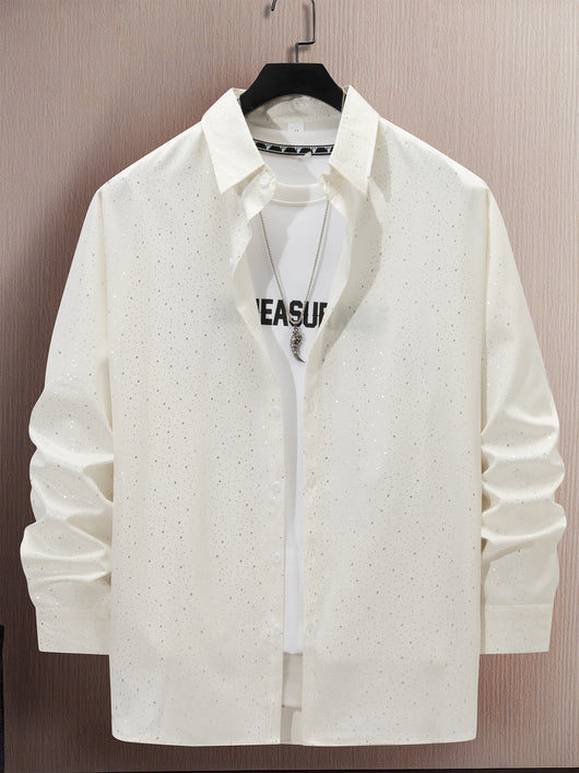 Camisa Casual de Manga Larga con Estampado Lunares Bronceado - Image 8