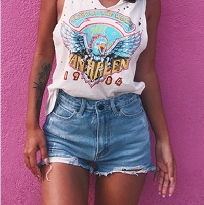 Shorts de Mezclilla Rotos Estilo Retro Clásico para Mujer - Image 2