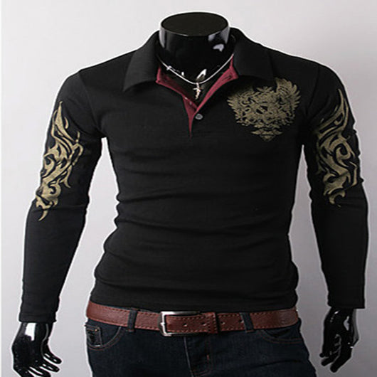Camisa Casual para Hombre con Estampado de Águila Grande y Cuello Solapa - Image 4