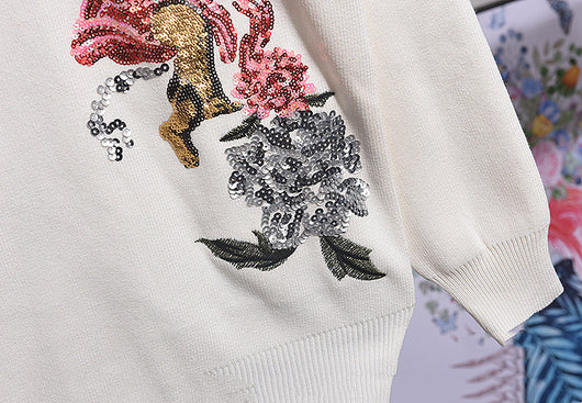 Conjunto de Dos Piezas: Suéter Tejido Holgado con Bordado de Lentejuelas - Image 14