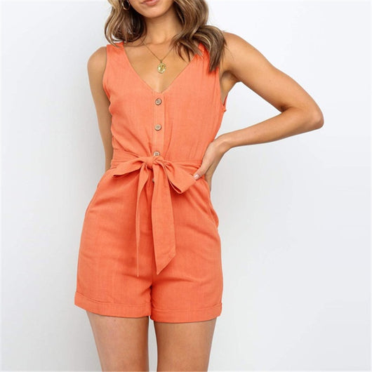 Jumpsuit Escotado con Cinturón de Botones - Image 12