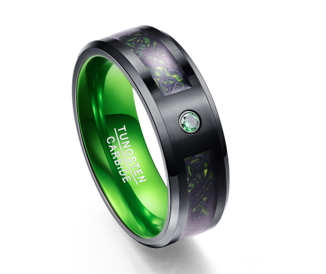 Anillo de Bodas Tungsteno Carburo Verde Zircón Mate para Hombre - Image 6
