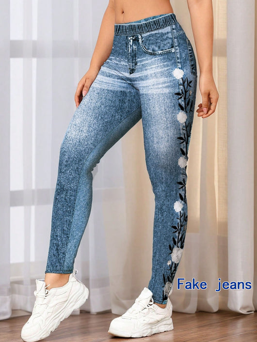 Leggings de Estilo Denim con Estampado Digital para Mujer - Image 10