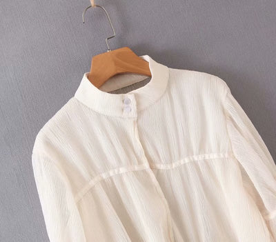 Camisa de Malla Transparente con Cuello de Pie y Mangas Largas - Image 7