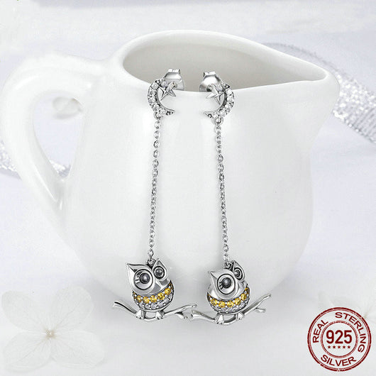 Aretes Búho Largo con Circonita