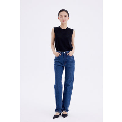Jeans Rectos Azul Oscuro para Mujer - Estilo Simple y Versátil - Image 3