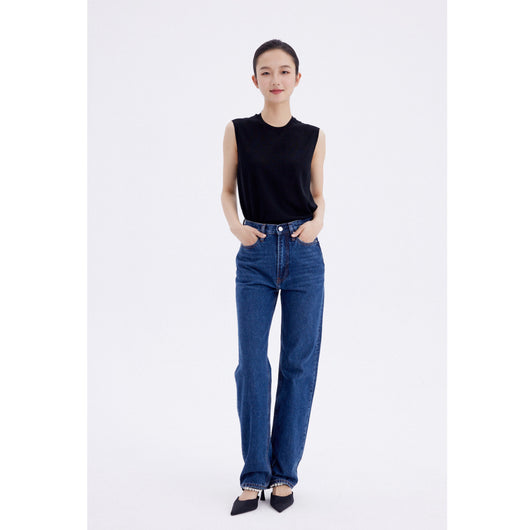 Jeans Rectos Azul Oscuro para Mujer - Estilo Simple y Versátil - Image 3