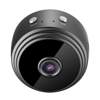 White A9 WIFI wireless network camera with a black lens, shown next to a black 32GB microSD card. - Image 4