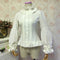 Blusa Elegante de Encaje con Mangas Acampanadas y Cuello Mao