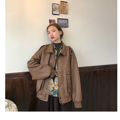 Chaqueta de Cuero Retro Estilo Hong Kong Suelta para Mujer - Image 20