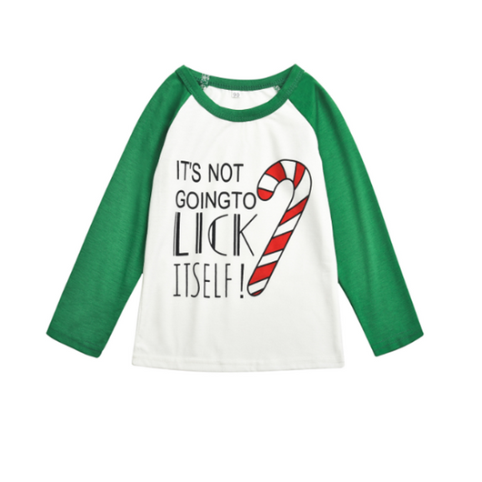 White, red, and green baby romper with "IT'S NOT GOING TO LICK ITSELF!" text and a candy cane graphic. - Image 2