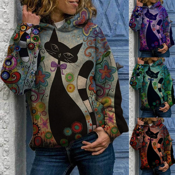 Sudadera con Capucha Estampada Gato 3D - Casual y Cómoda
