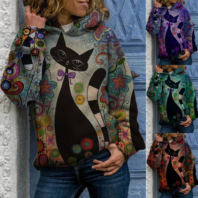 Sudadera con Capucha Estampada Gato 3D - Casual y Cómoda