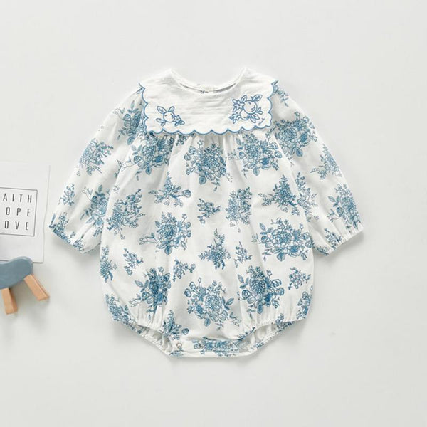 Falda de Algodón con Estampado Azul y Blanco