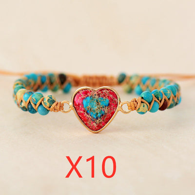 Pulsera de Piedra Emperador Rojo con Corazón de Durazno - Brazalete Trenzado de Amor - Image 13