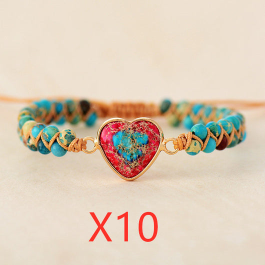 Pulsera de Piedra Emperador Rojo con Corazón de Durazno - Brazalete Trenzado de Amor - Image 13