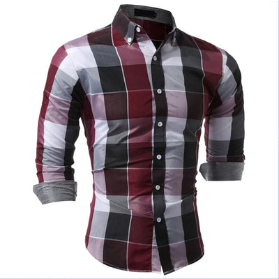 Camisa de Cuadros Clásica con Cuello Puntiagudo - Manga Larga Primavera Otoño - Image 13