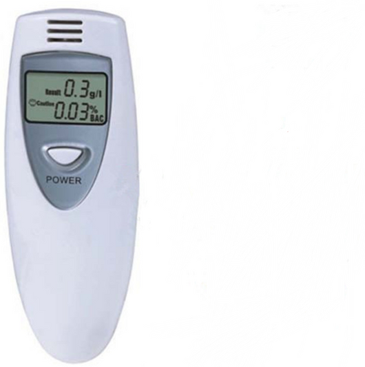 White high-precision digital alcohol tester with an LCD screen displaying 0.00% and a grey wrist strap. - Image 4