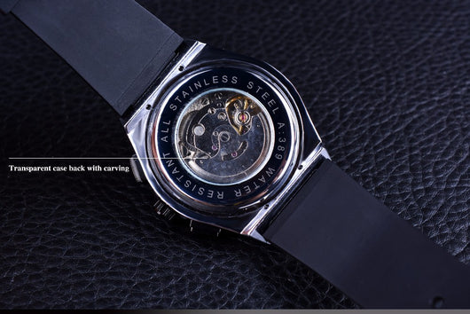 Reloj Automático Mecánico de Lujo Seis Agujas Esfera Blanca Correa Negra - Image 5