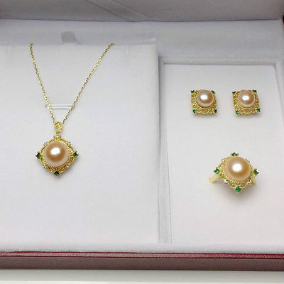 Juego de 4 Piezas Perlas de Agua Dulce: Collar, Pendientes y Anillo - Image 3