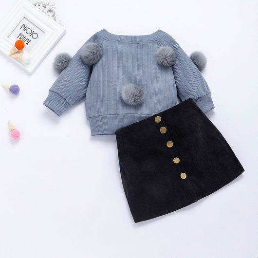 Conjunto Infantil de Dos Piezas: Top Rayado y Falda para Niñas - Image 3