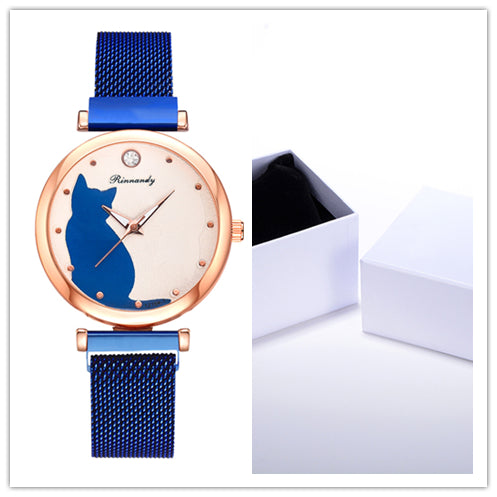 Juego de Reloj y Pulsera con Diseño de Gato para Mujer