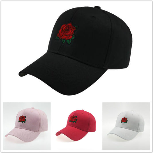 Gorra de Béisbol Negra con Rosa Bordada