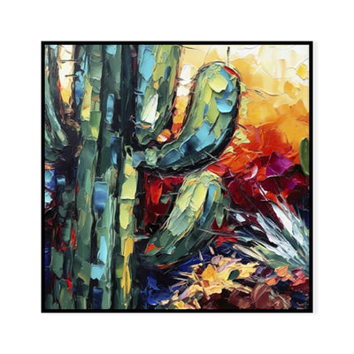 Cuadro de Arte Óleo Hecho a Mano - Flores y Cactus con Técnica Espátula - Image 5
