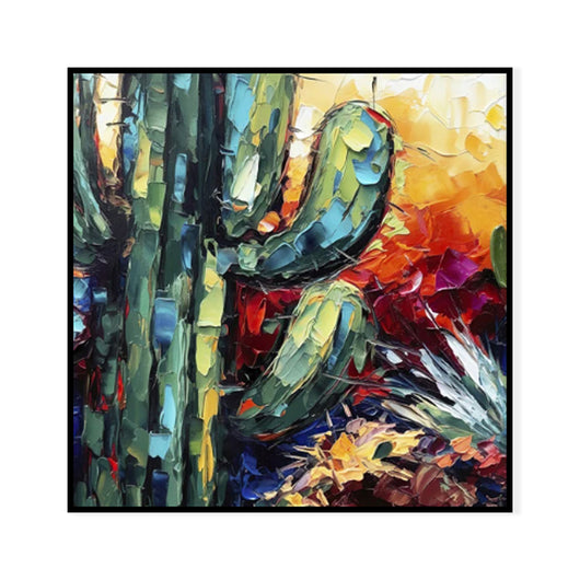 Cuadro de Arte Óleo Hecho a Mano - Flores y Cactus con Técnica Espátula - Image 5