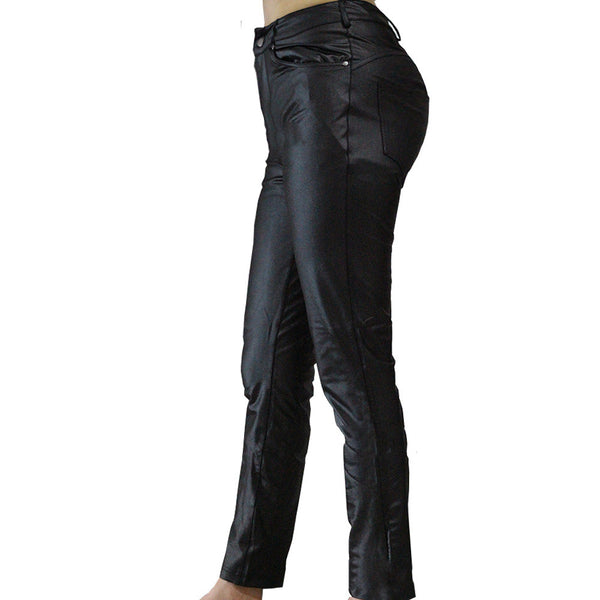 Pantalones Casuales de PU Color Puro