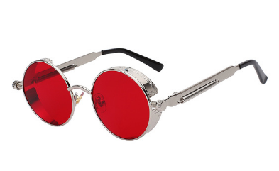 Austin Powers vintage round metal frame sunglasses with clear lenses, gold frames, and black temple tips. - Image 24