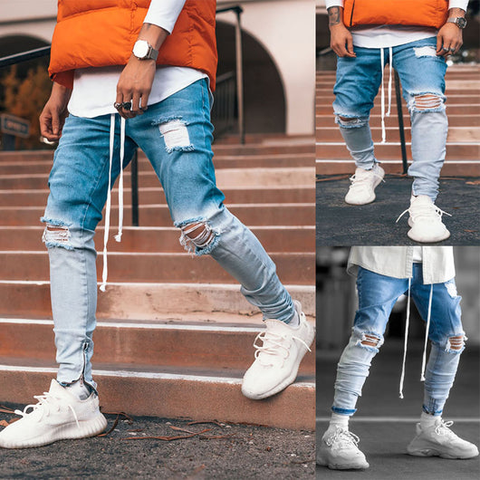 Pantalones para Hombre con Cierre de Cremallera en Tobillo Desgarrado