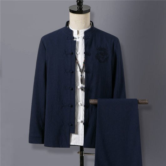 Traje Étnico Retro Chino Primavera - Cuello Mao para Hombre - Image 2