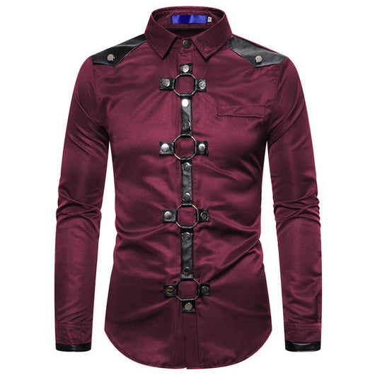 Camisa Gótica Casual de Manga Larga con Remaches para Hombre - Image 6
