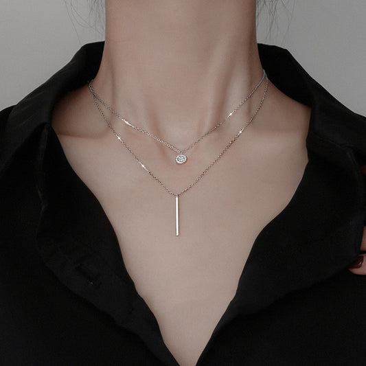 Collar Doble con Diamantes Geométricos de Rayas Cuadradas