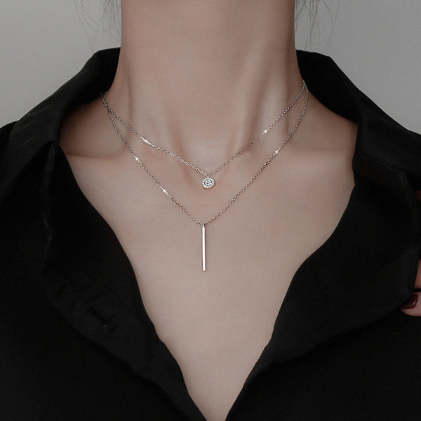 Collar Doble con Diamantes Geométricos de Rayas Cuadradas