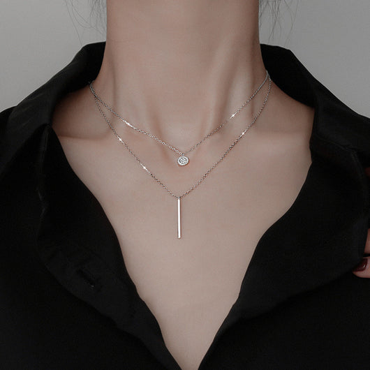 Collar Doble con Diamantes Geométricos de Rayas Cuadradas