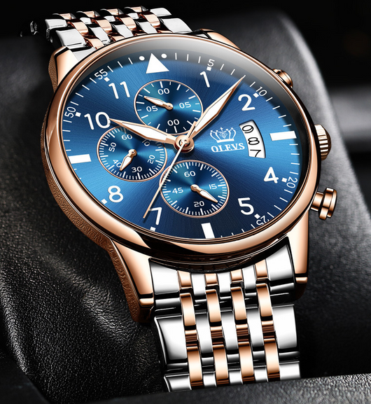 Reloj de Cuarzo Multifuncional con Luz Nocturna e Impermeable para Hombre