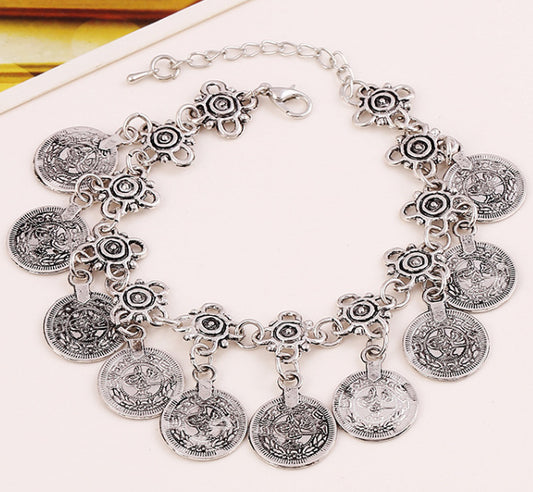 Pulsera de Monedas Retro con Borlas Estilo Europeo y Americano