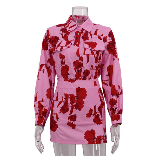 Conjunto Ejecutivo: Camisa Estampada con Falda de Cintura Alta y Abertura Lateral - Image 6