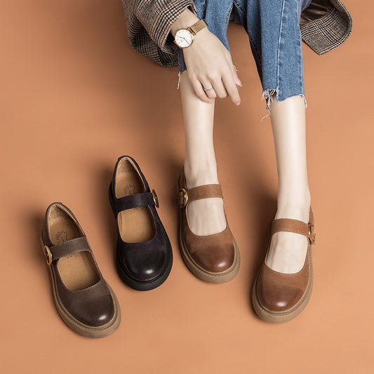 Zapatos Mary Jane de Cuero Vintage para Mujer con Hebilla