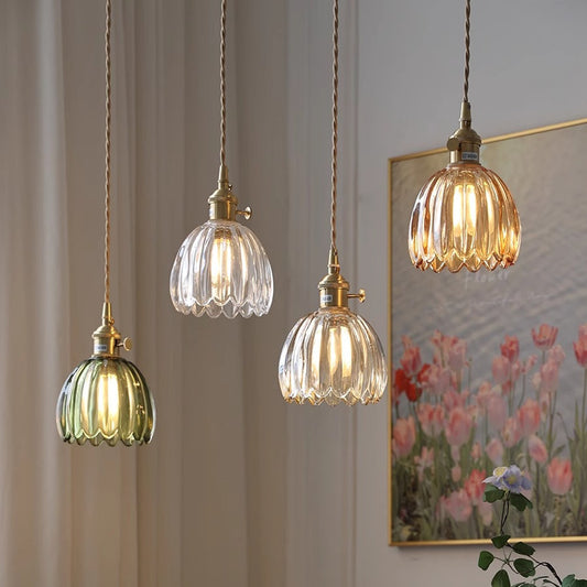 Lámpara Colgante Vintage de Cristal con Flores para Dormitorio