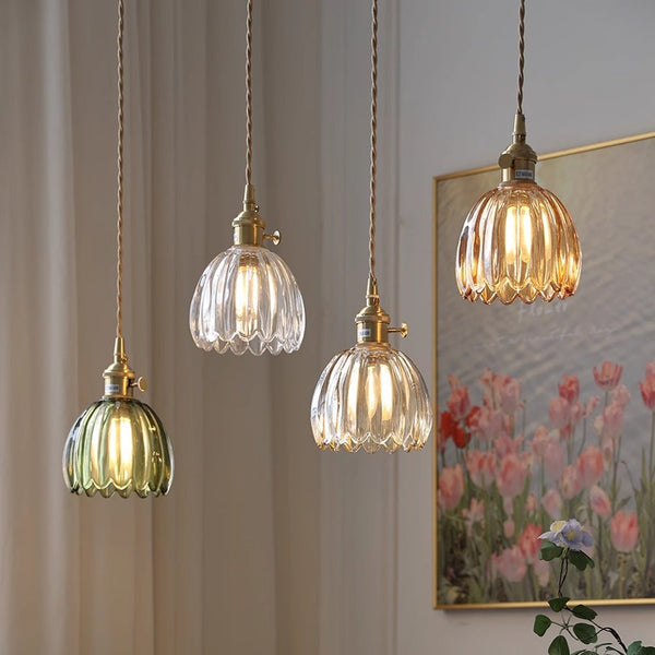 Lámpara Colgante Vintage de Cristal con Flores para Dormitorio