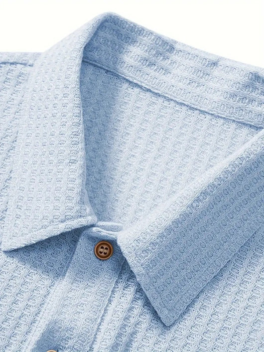Camisa Casual de Punto Rombo con Solapa - Corte Holgado Manga Corta Hombre - Image 70