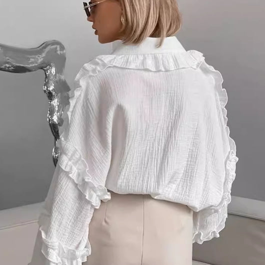 Blusa Larga de Encaje Suelta con Manga Larga para Mujer - Image 3