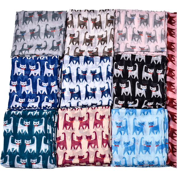 Pañuelo Cuadrado de Seda con Estampado de Gatos - Diseño Artístico Bali