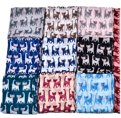 Pañuelo Cuadrado de Seda con Estampado de Gatos - Diseño Artístico Bali