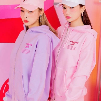 Sudadera con Cierre Strawberry Milk para Mujer - Estilo Casual Invierno Rosa y Lavanda - Image 3