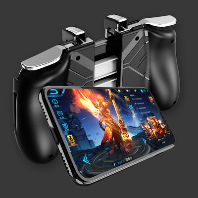Red and blue mobile game handle with shoulder triggers, holding a smartphone displaying a first-person shooter game. - Image 5
